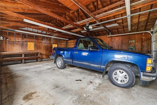 a view of a room with storage and racks