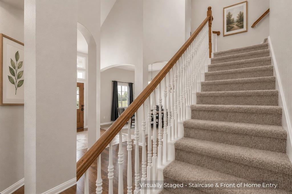 15 Trail Ridge Drive Melissa, TX 75454 - Photo 24 of 38 Carpeted staircase with white balusters and a wood handrail