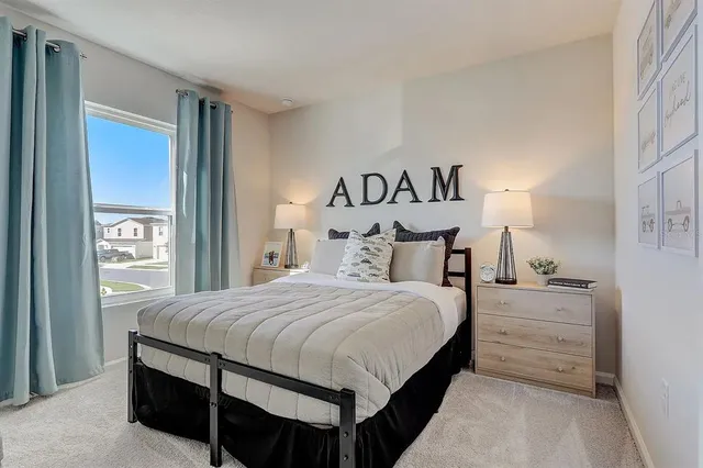 a bedroom with a bed and window