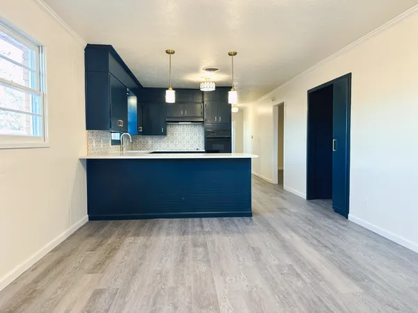 a room with wooden floor and utility room