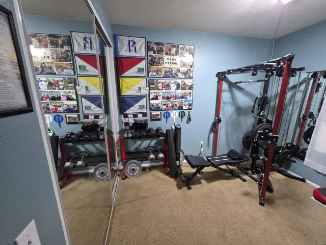a view of a room with gym equipment