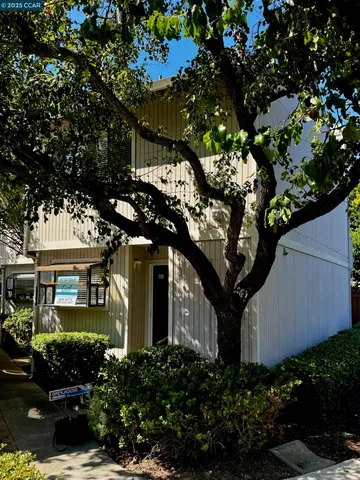 a front view of a house with a tree