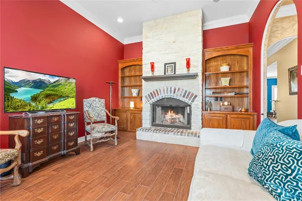 a living room with a couch and a table