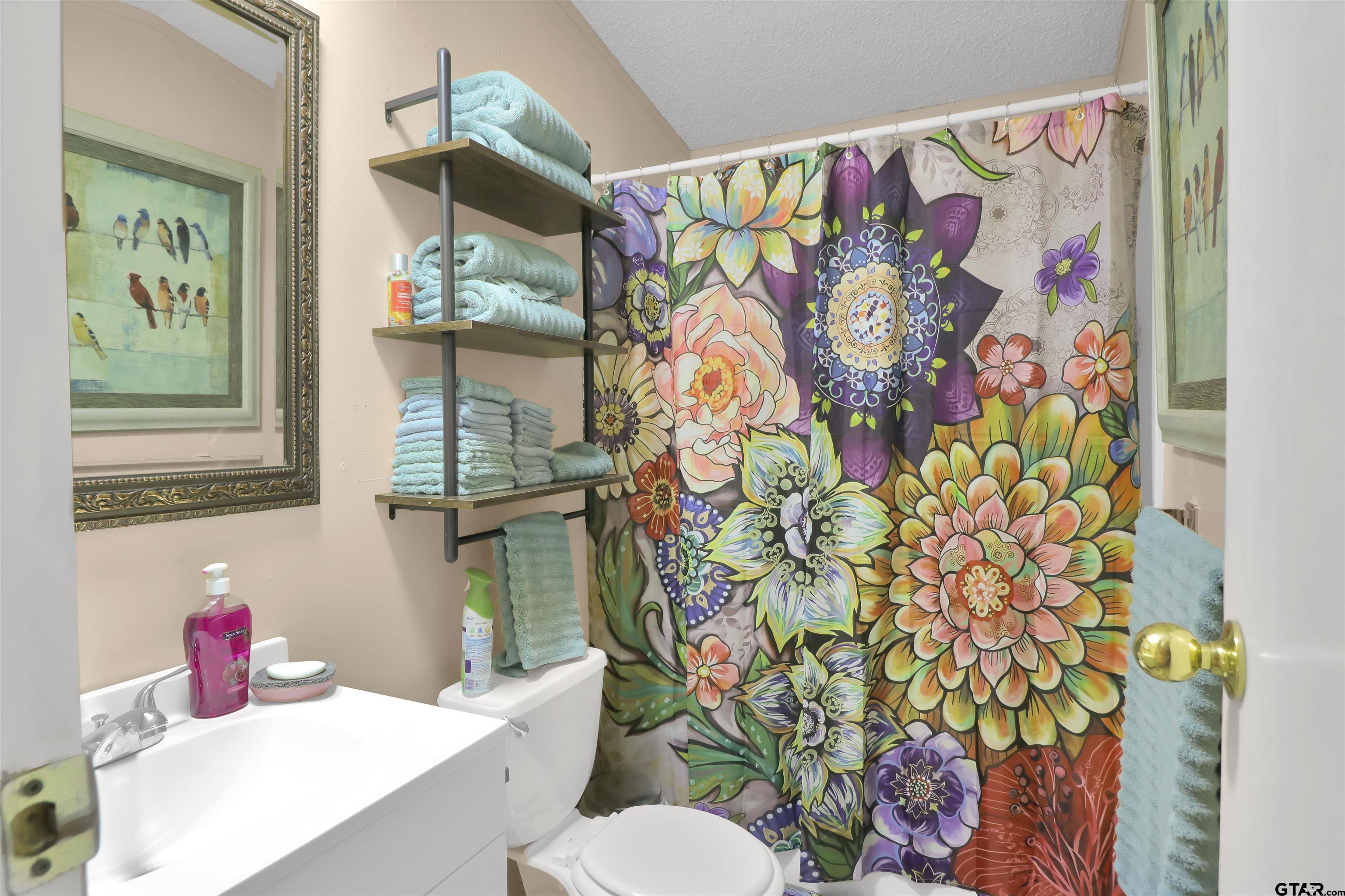 602 North Commerce Street Overton, TX 75684 - Photo 11 of 17 a bathroom with a sink toilet and shower curtain