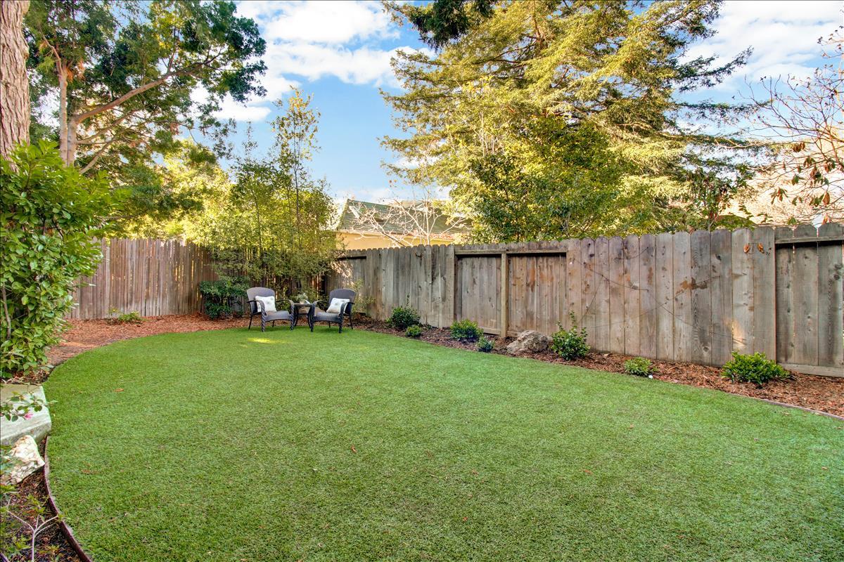 836 Creek Drive Menlo Park, CA 94025 - Photo 33 of 39 a view of a backyard with potted plants and large trees