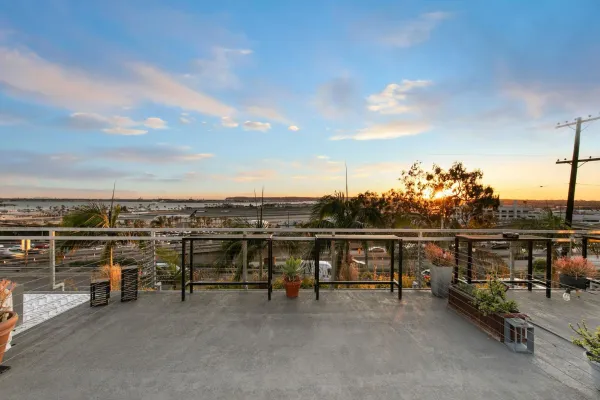 a view of a terrace with outdoor seating