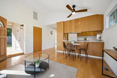 a view of a room that has a window in it