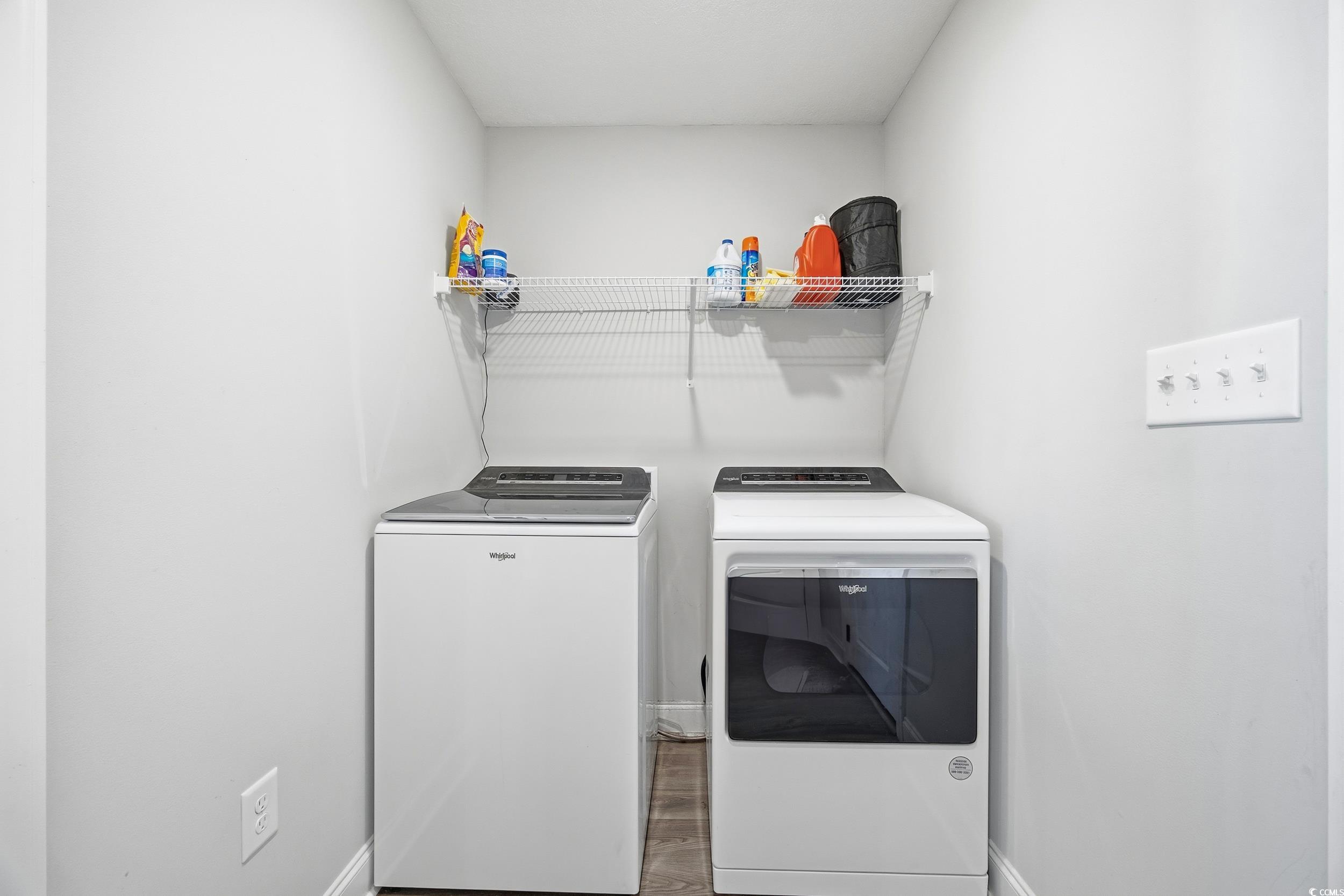 2295 Vaught Road Galivants Ferry, SC 29544 - Photo 16 of 26 Laundry area featuring independent washer and dryer and wood finished floors