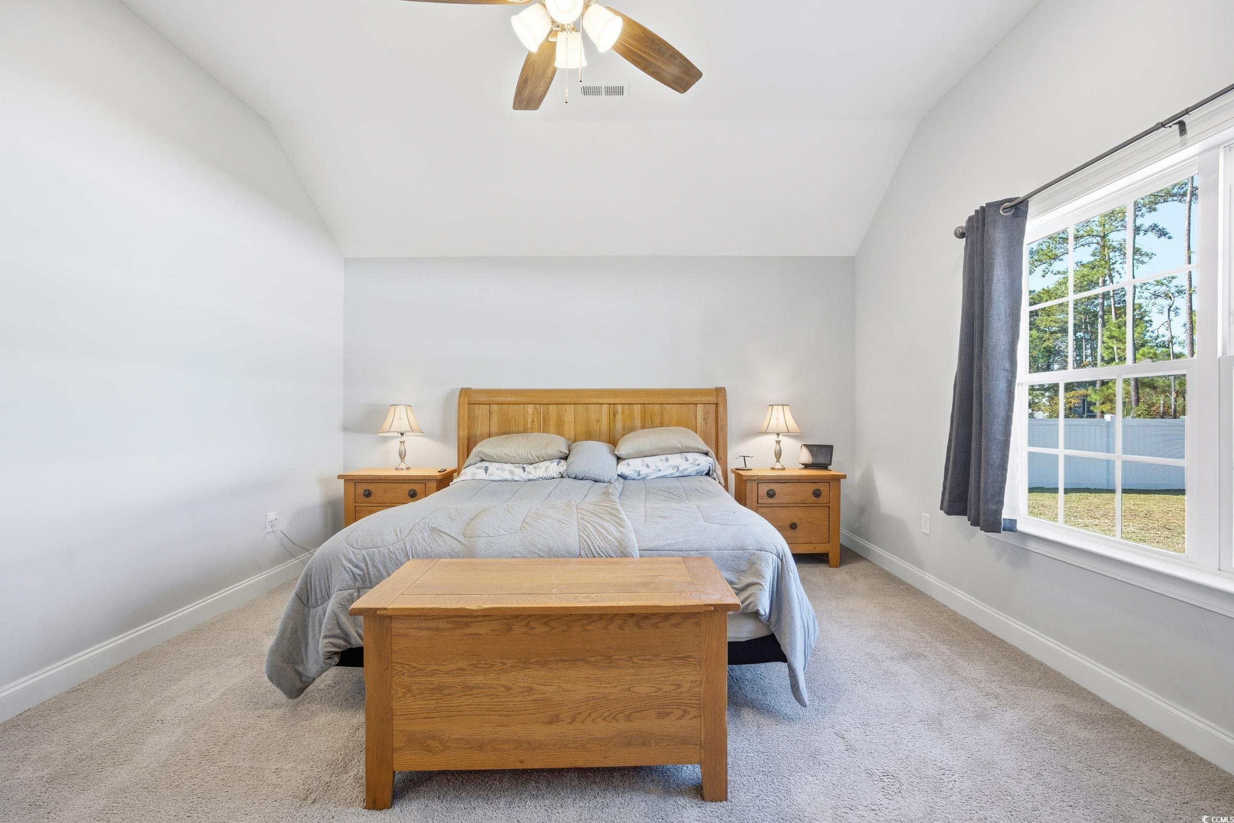 2295 Vaught Road Galivants Ferry, SC 29544 - Photo 10 of 26 Bedroom featuring lofted ceiling, carpet floors, and ceiling fan