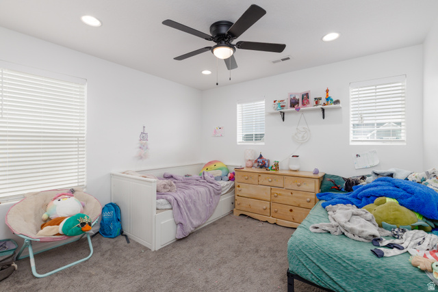 4594 West 1100 South West Point, UT 84015 - Photo 23 of 43 White walls, recessed lighting, and a dark ceiling fan with integrated light