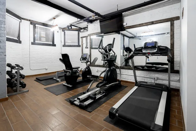 a room with gym equipment