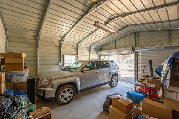 a view of a car in garage