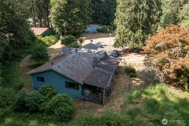 a view of a yard with a tree