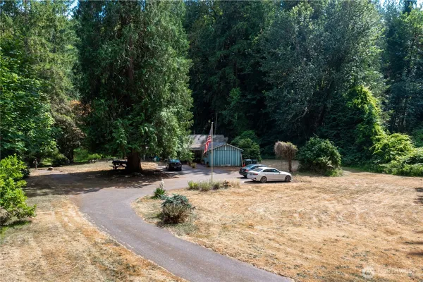 a view of backyard with green space