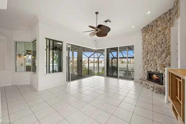 a view of an entryway with a chandelier