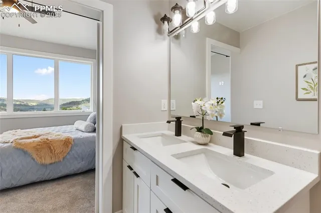 a bedroom with a bed and a walk in closet