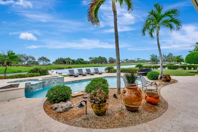 a view of a lake with a big yard