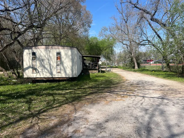 a view of backyard with a barn and a large cactus tree