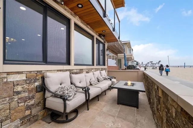 a building outdoor space with patio furniture