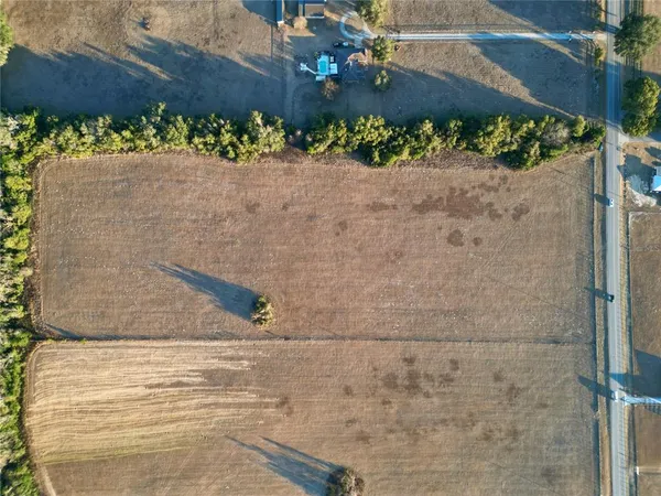 a view of a dry yard with trees