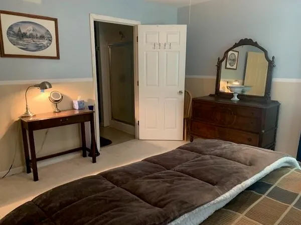 a bedroom with a bed and a dresser