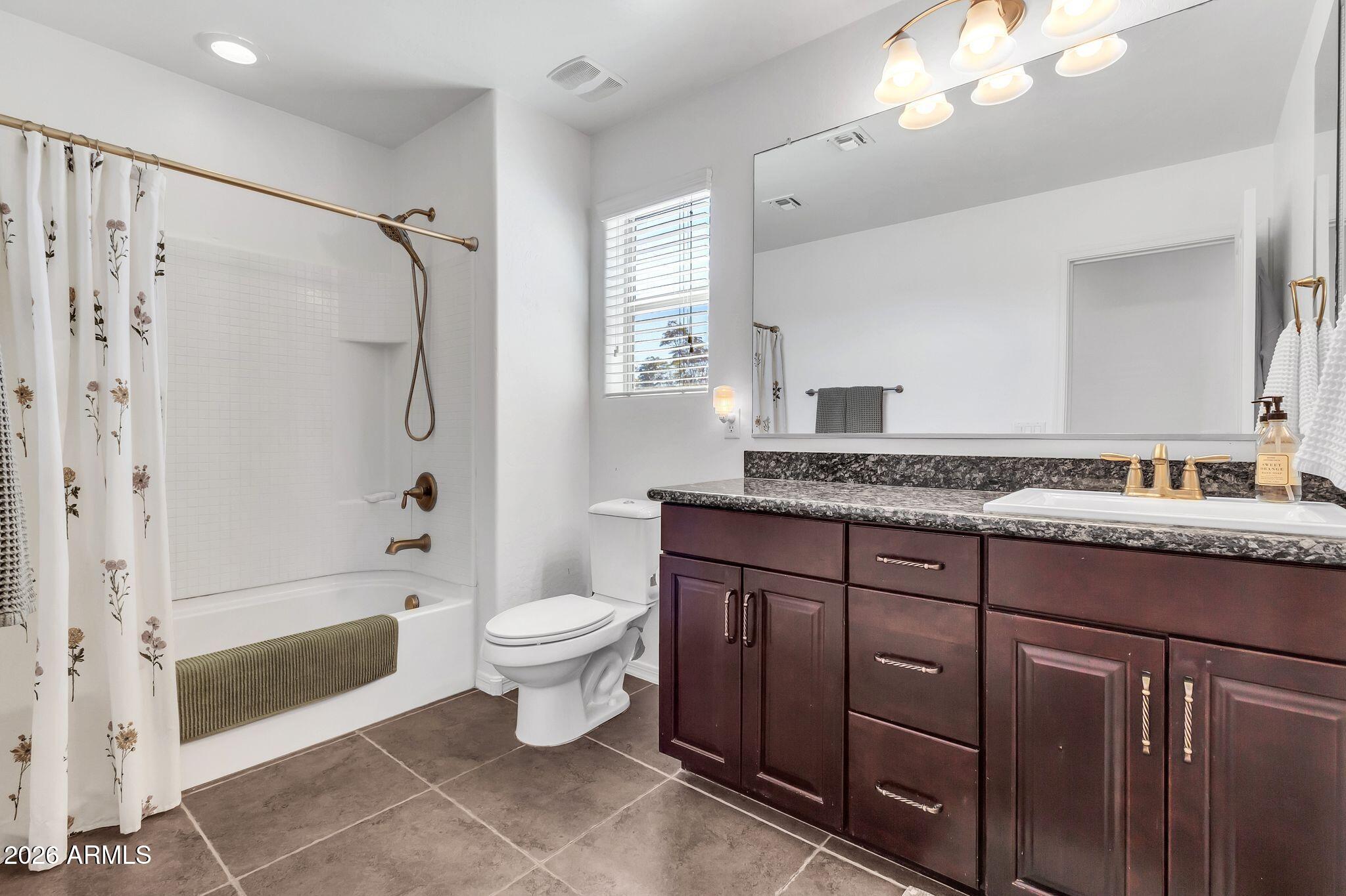 4120 South Butte Lane Gilbert, AZ 85297 - Photo 25 of 29 a bathroom with a granite countertop sink toilet and shower