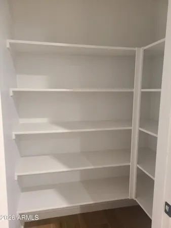 a view of walk in closet with empty racks