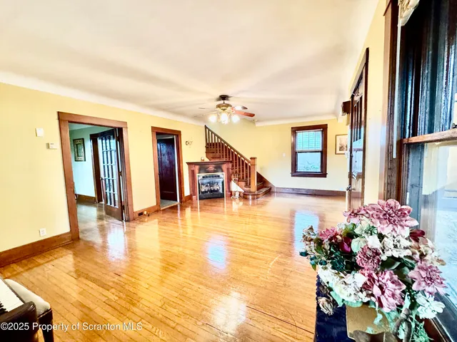 a view of a fireplace in a room