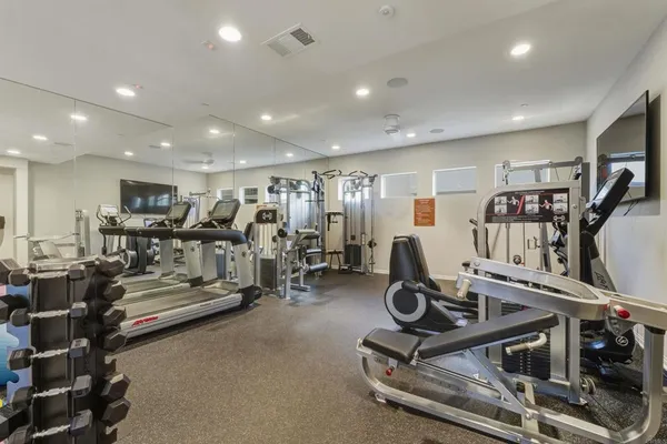 a view of a room with gym equipment