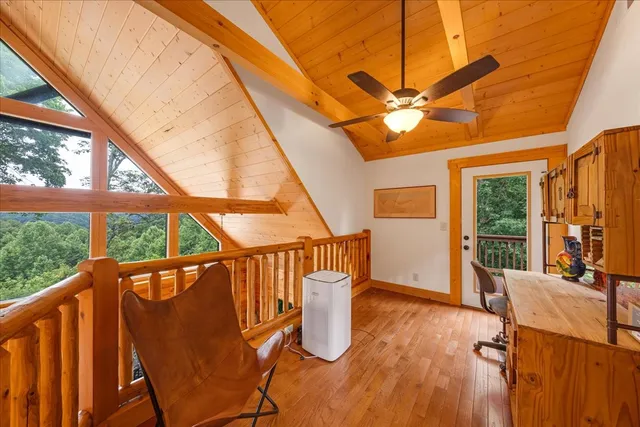 a view of balcony with furniture