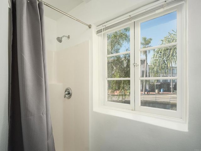 a view of a bathroom with a window