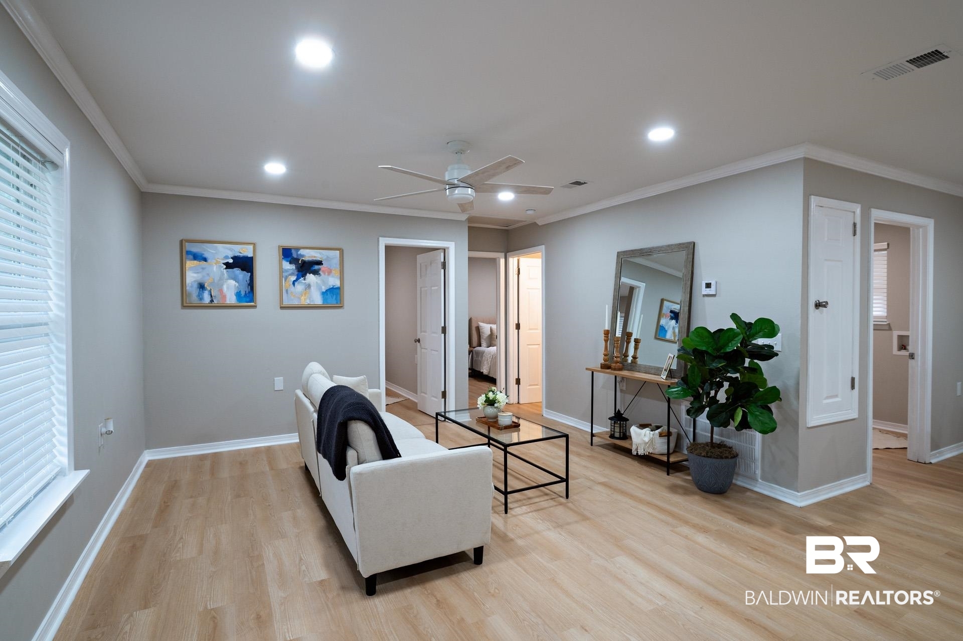 13474 Rooster Lane Foley, AL 36535 - Photo 12 of 39 Living room with recessed lighting, visible vents, a ceiling fan, and light wood finished floors