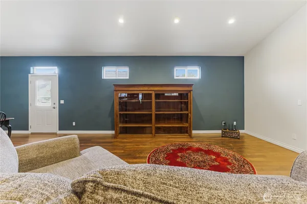 a bedroom with a bed and a walk in closet