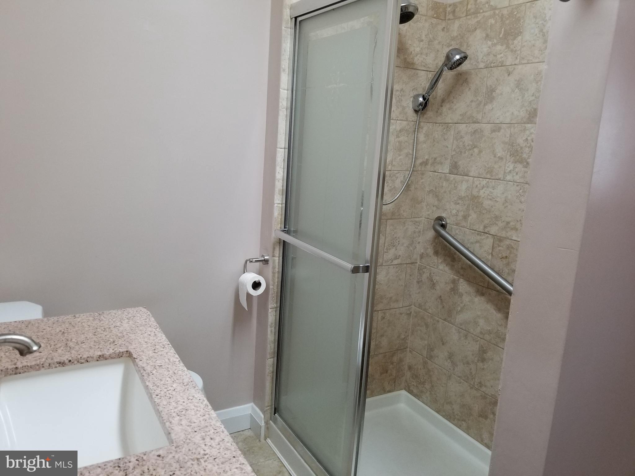 1115 Rosedale Avenue Baltimore, MD 21237 - Photo 9 of 27 a bathroom with a granite countertop shower and a sink