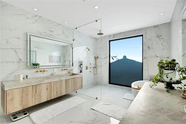 a view of a backyard with pool