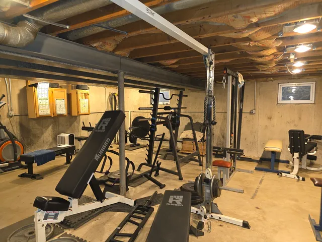 a view of a room with gym equipment