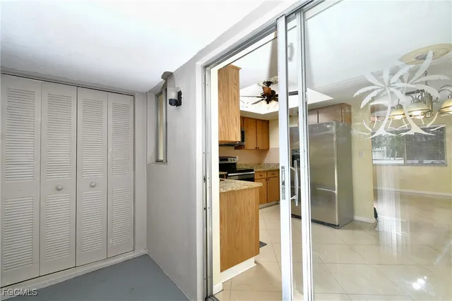 a view of a porch with a big yard