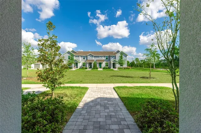 a view of a fountain in the garden
