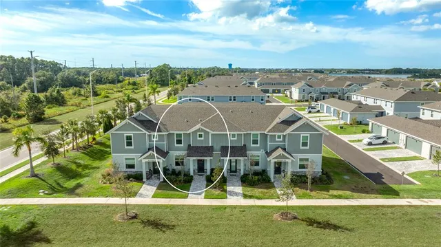 an aerial view of a house