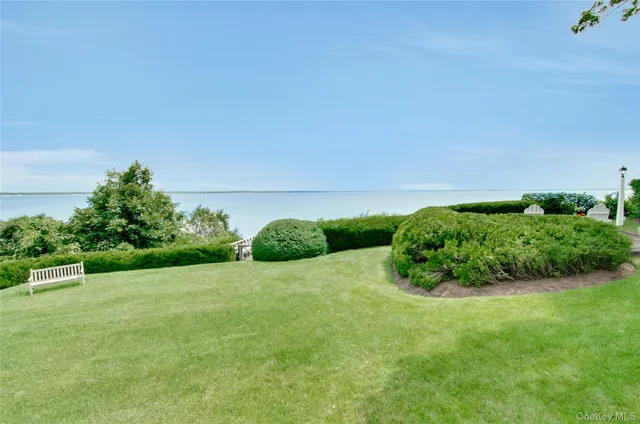 a view of a garden with a building in the background