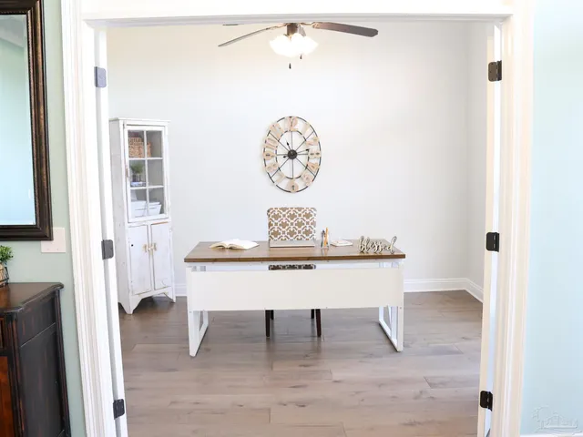 a view of a hallway with elevator