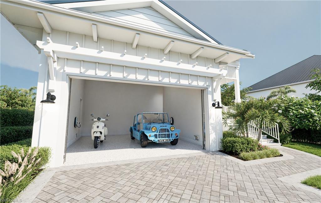 a front view of a house with outdoor seating and a potted plant