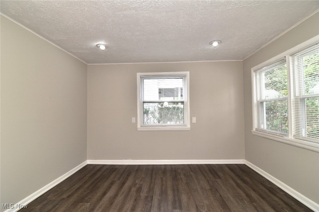 1443 Churchill Road Lyndhurst, OH 44124 - Photo 15 of 39 Unfurnished room with dark wood-style floors, plenty of natural light, crown molding, and a textured ceiling