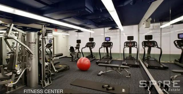 a view of a room with gym equipment
