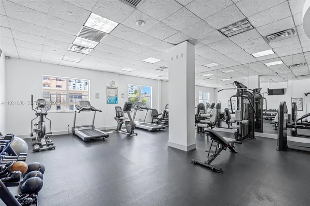 a view of a room with gym equipment