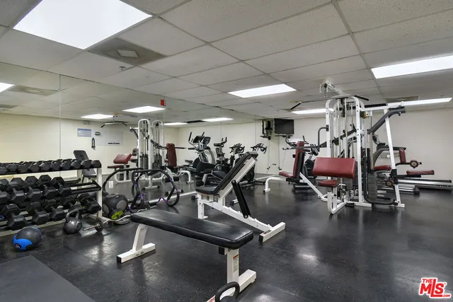 a view of a room with gym equipment