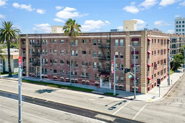 a city street lined with tall buildings