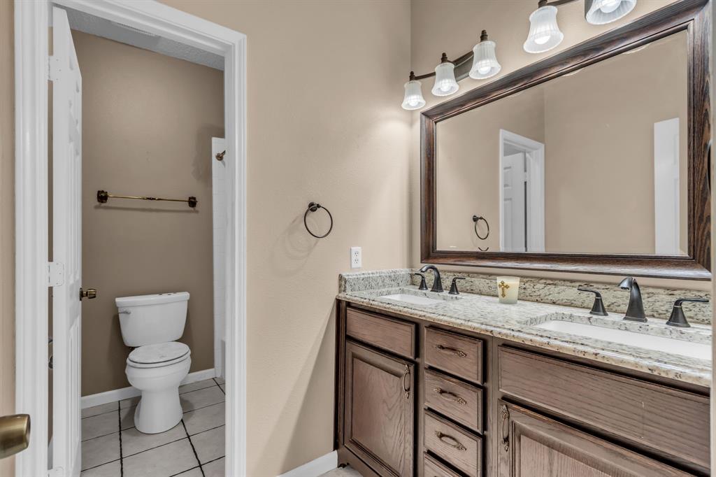 513 Cameron Lane Allen, TX 75002 - Photo 23 of 33 This is the secondary full bath. Notice the double sinks and lovely granite like counters.