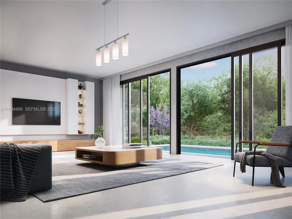 a living room with fireplace furniture and a flat screen tv
