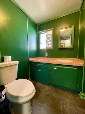 a bathroom with a toilet sink and mirror